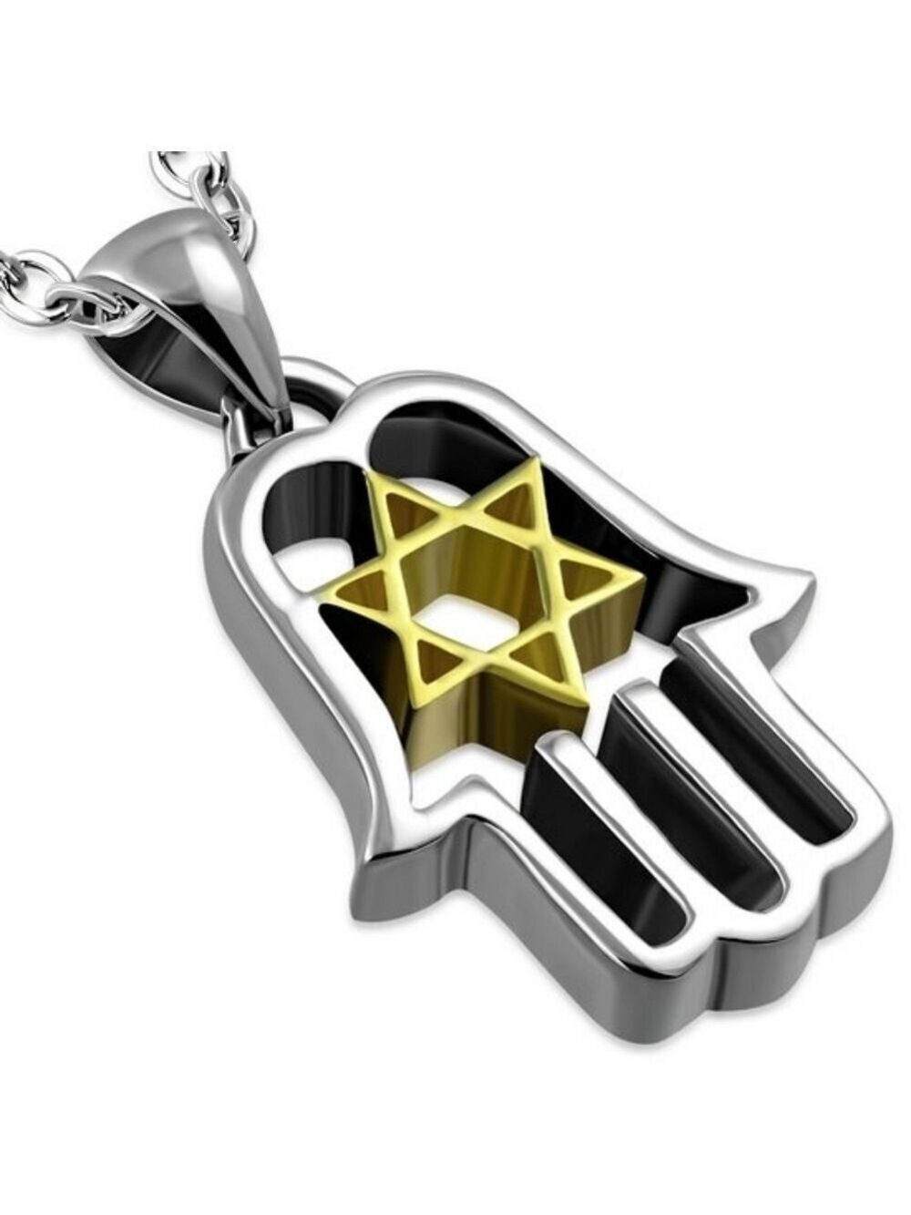18k Gold plate Star David in Silver Hamsa pendant